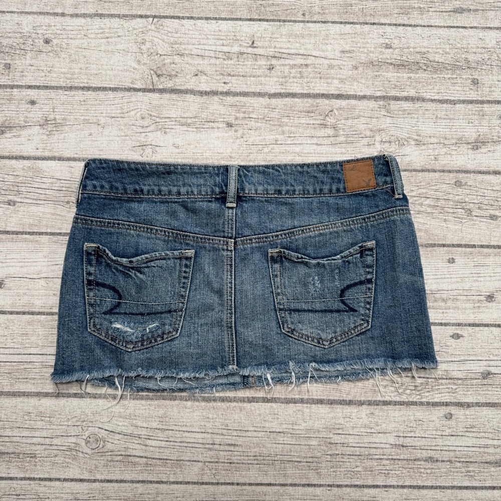 American Eagle Mini Skirt Women's 2 Blue Denim Cotton Cut Off Distressed Summer